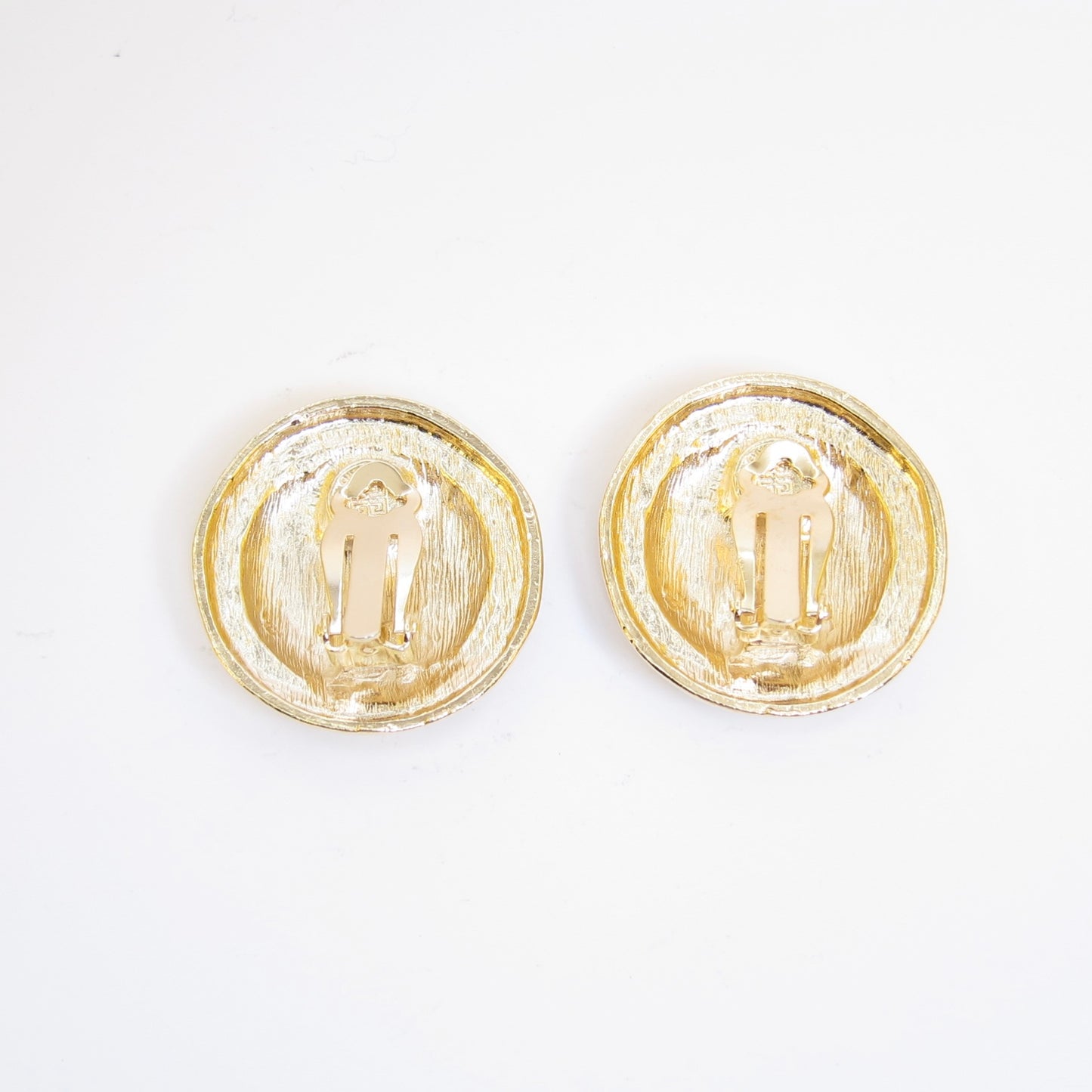 Givenchy Vintage G Logo on White and Golden Clip-on Earrings