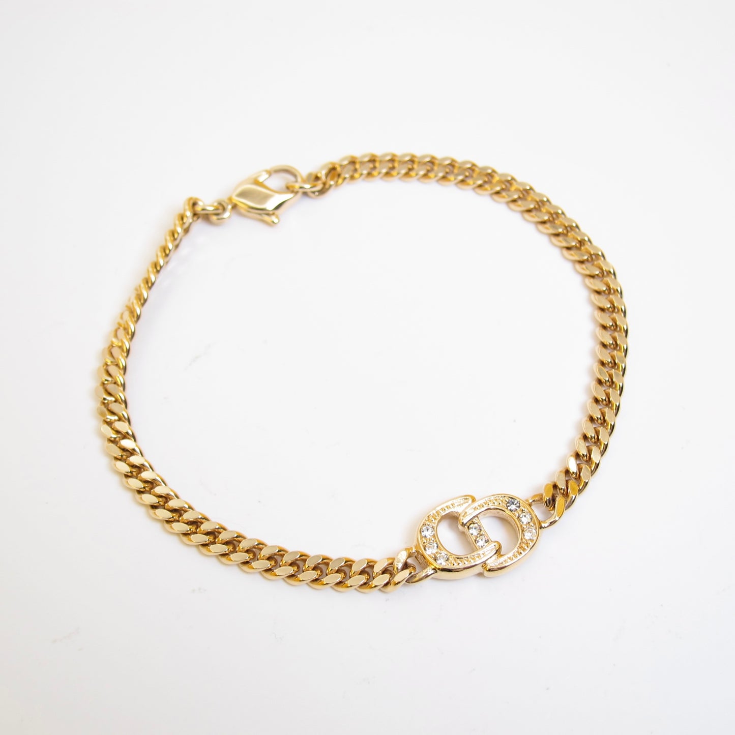 Christian Dior 復古 CD 標誌鑲鑽金色手鐲