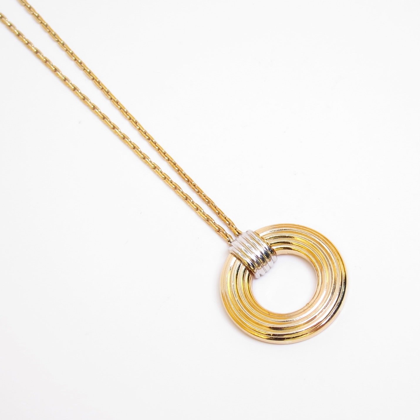 Christian Dior Vintage Two Tone Circle Pendant Golden Necklace