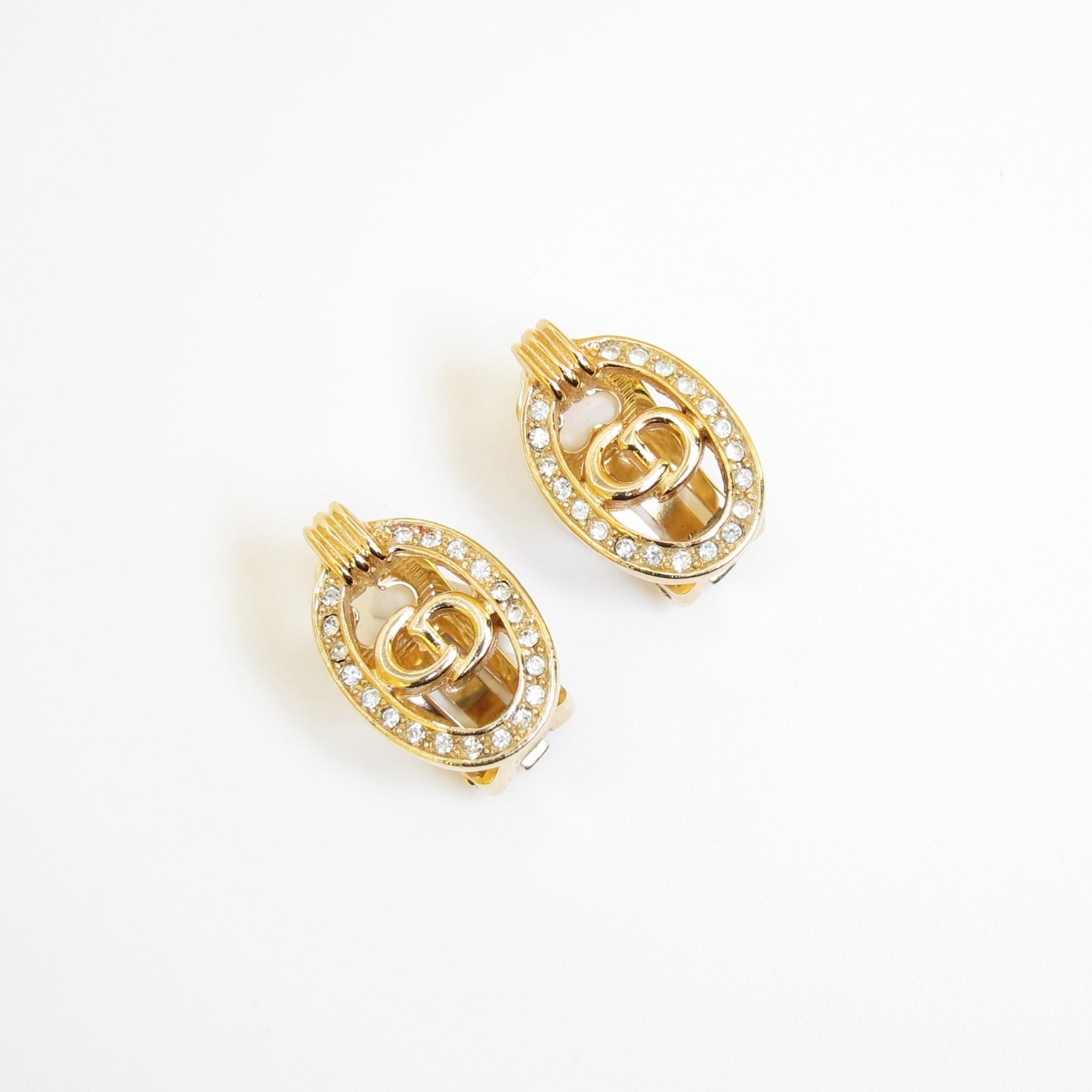 Christian Dior Vintage Rhinestone CD Clip Earrings