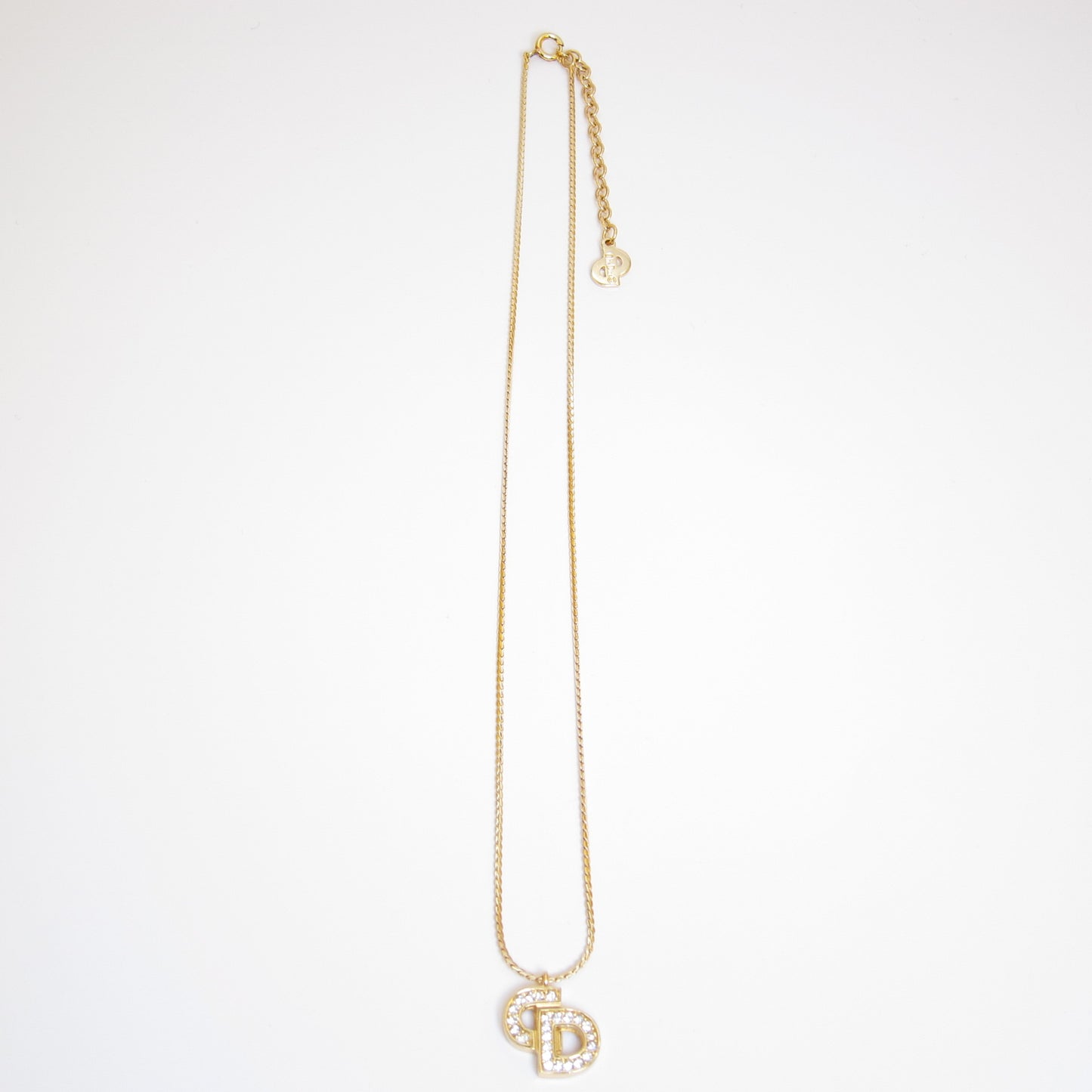 Christian Dior Vintage CD Logo with Rhinestone Golden Necklace