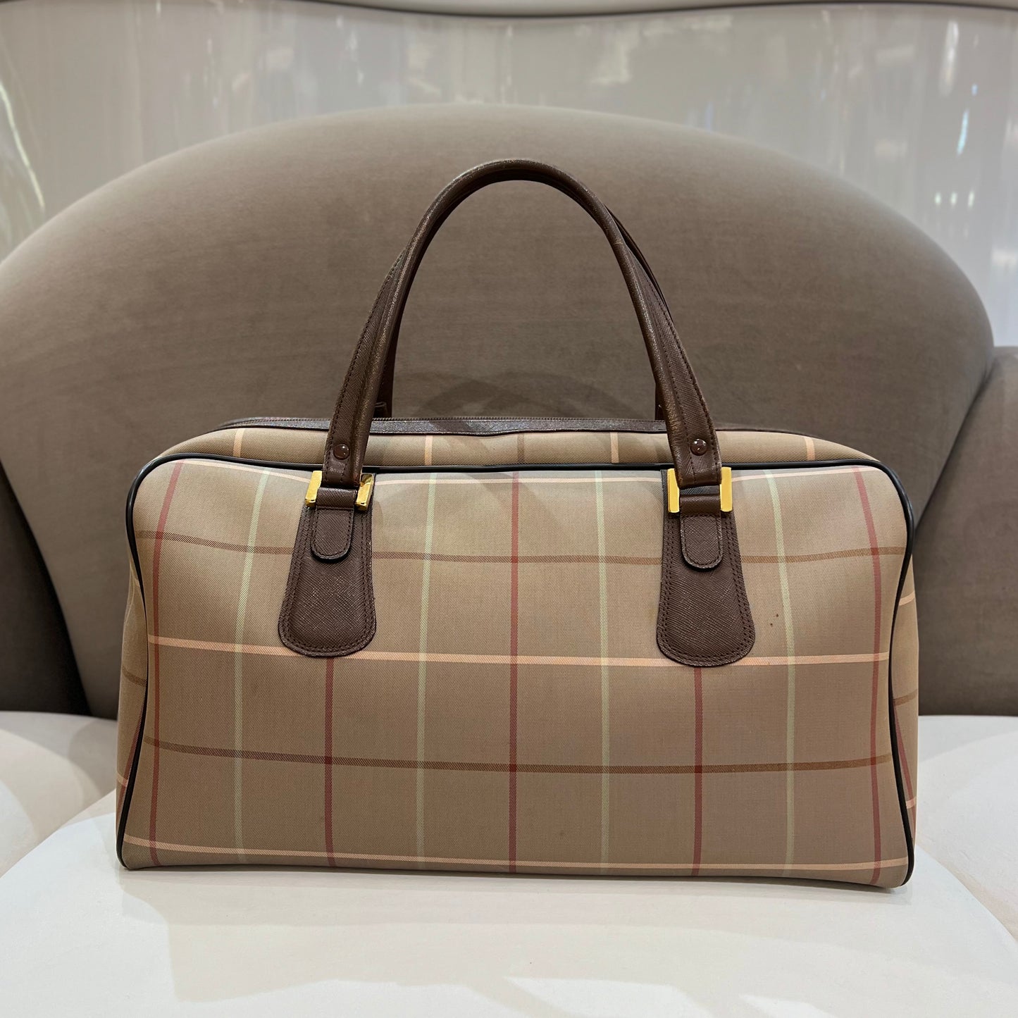 Burberry Classic Checked Boston Bag In Brown Color