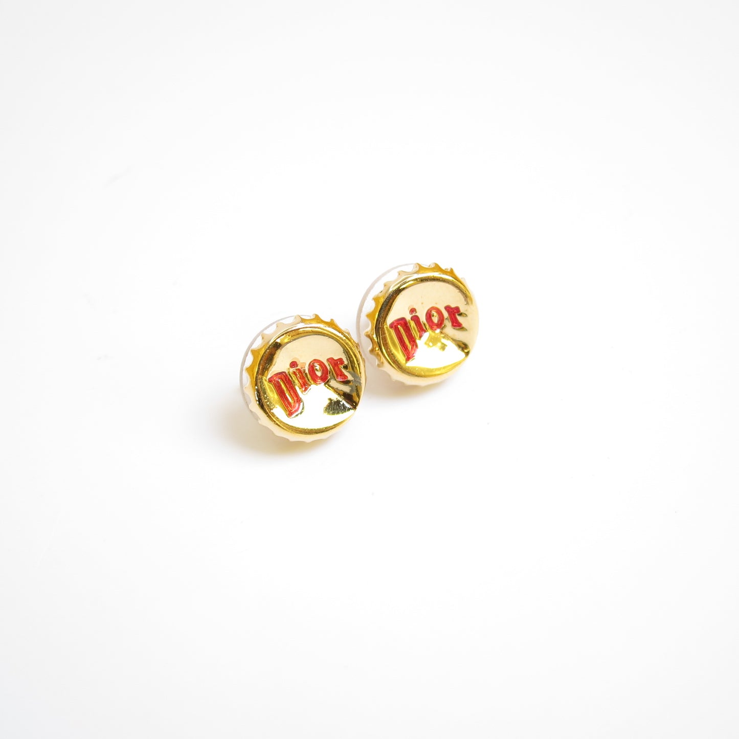 Christian Dior Vintage Dior Logo Golden Bottle Cap Earrings