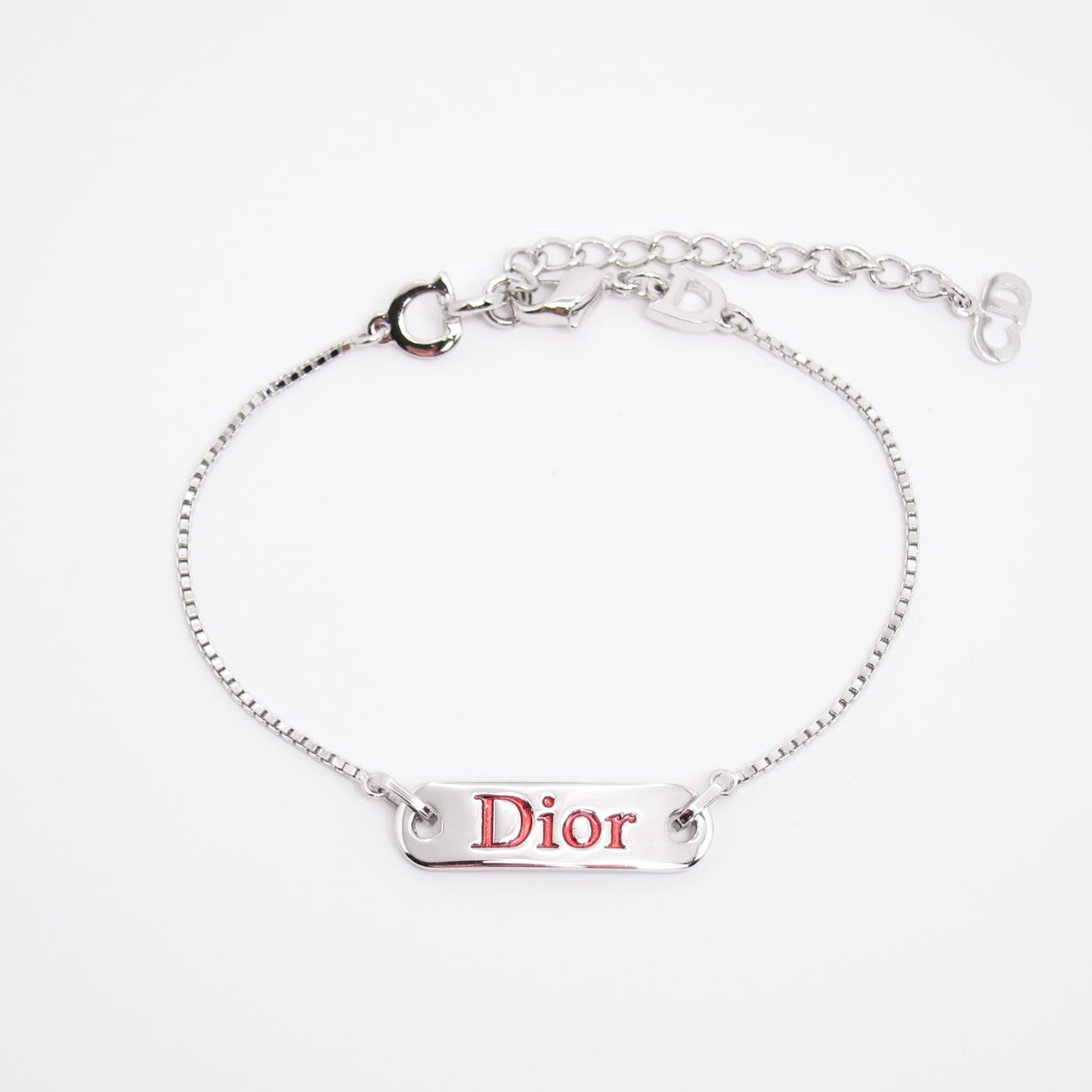 Christian Dior Vintage Dior Logo Plate Silver Bracelet