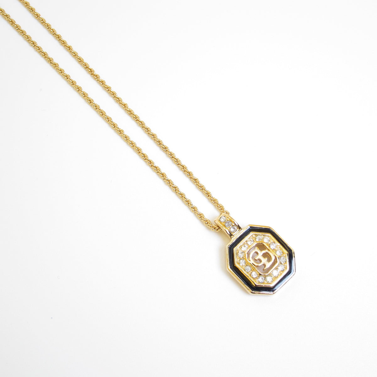 Christian Dior Vintage Octagonal Crystal Logo Necklace