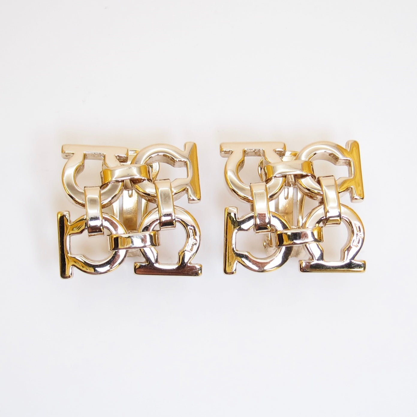 Ferragamo Vintage Four Gancini Golden Clip-on Earrings