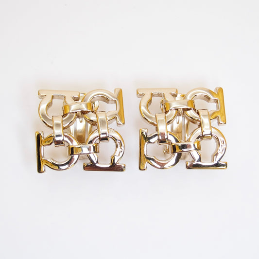 Ferragamo Vintage Four Gancini Golden Clip-on Earrings