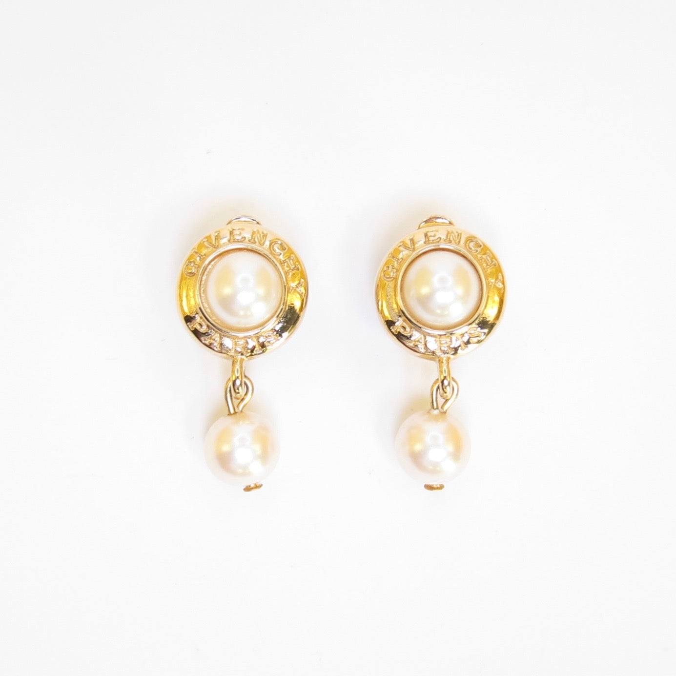 Givenchy Vintage Givenchy Logo Pearl Dangle Golden Clip-on Earrings