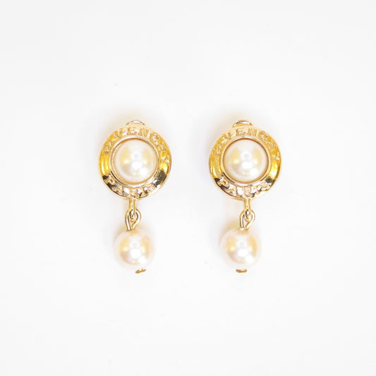 Givenchy Vintage Givenchy Logo Pearl Dangle Golden Clip-on Earrings