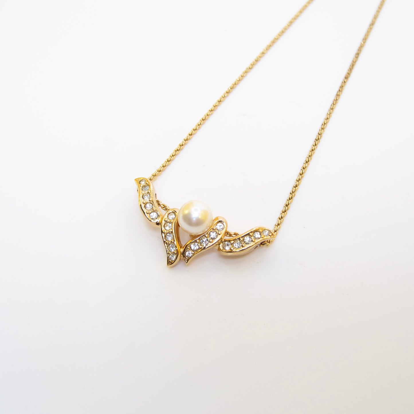 Christian Dior Vintage Pearl and Rhinestone Golden Necklace