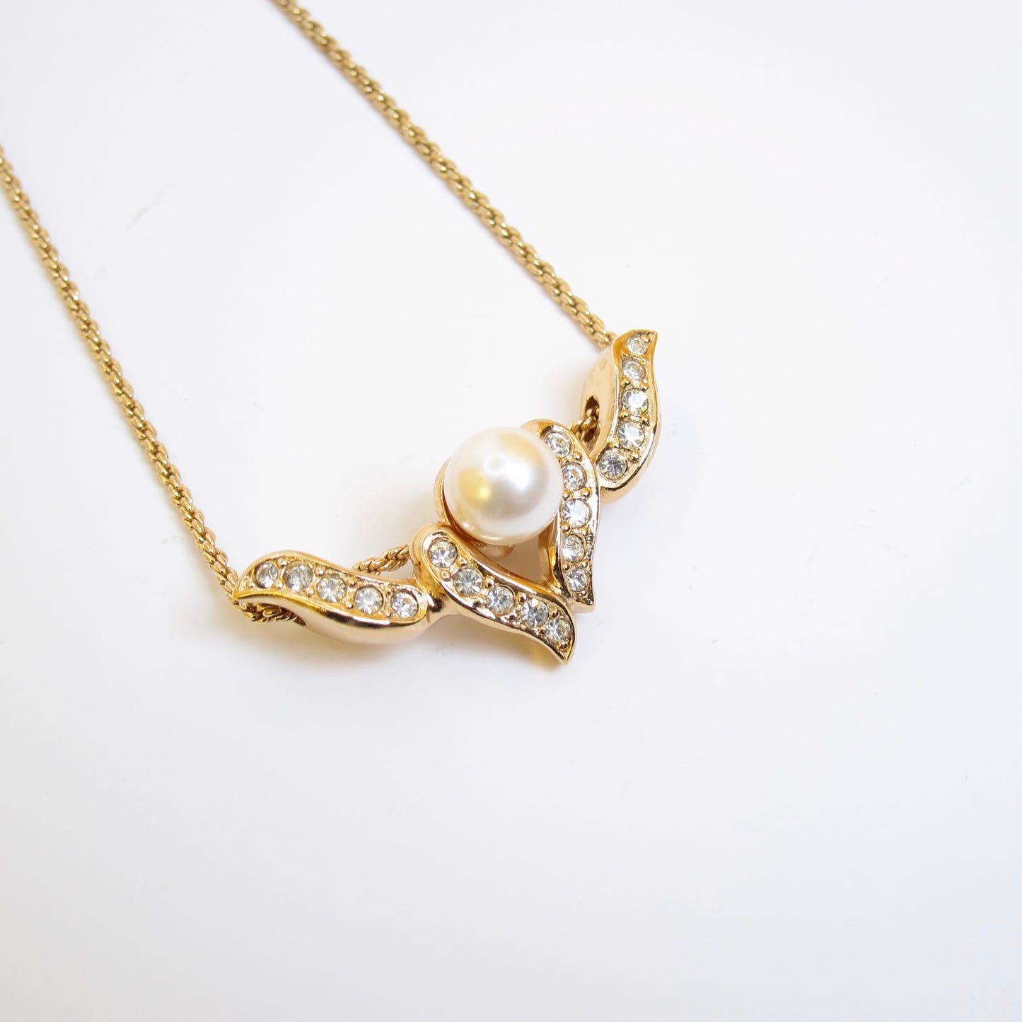 Christian Dior Vintage Pearl and Rhinestone Golden Necklace