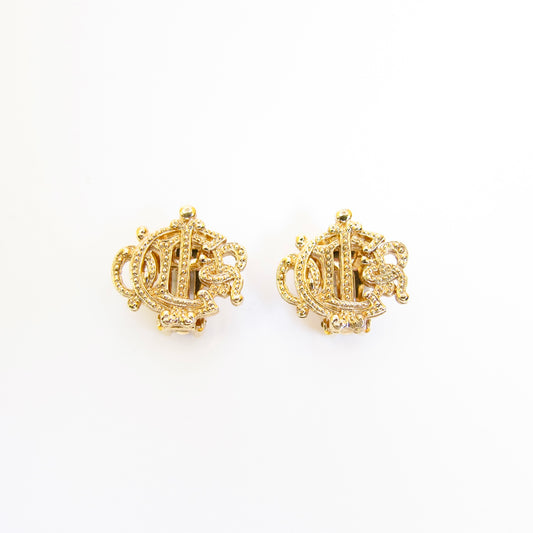 Christian Dior Vintage Dior Logo Golden Clip-on Earrings