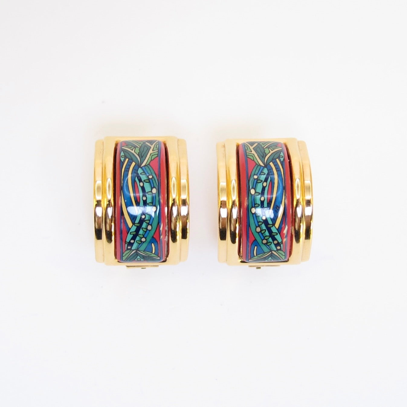 Hermes Vintage Multi Color Enamel Golden Clip-on Earrings