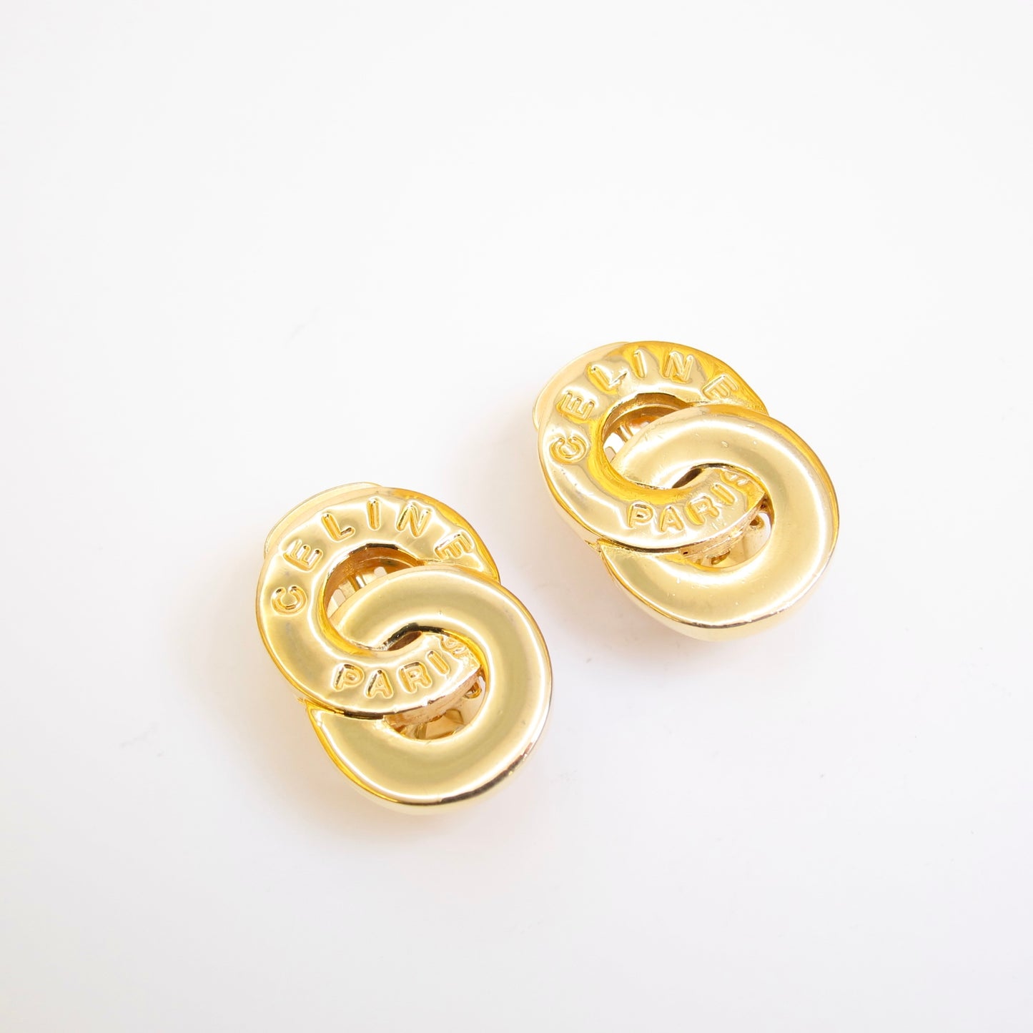 Celine Vintage Celine Logo on Double Circle Golden Clip-on Earrings