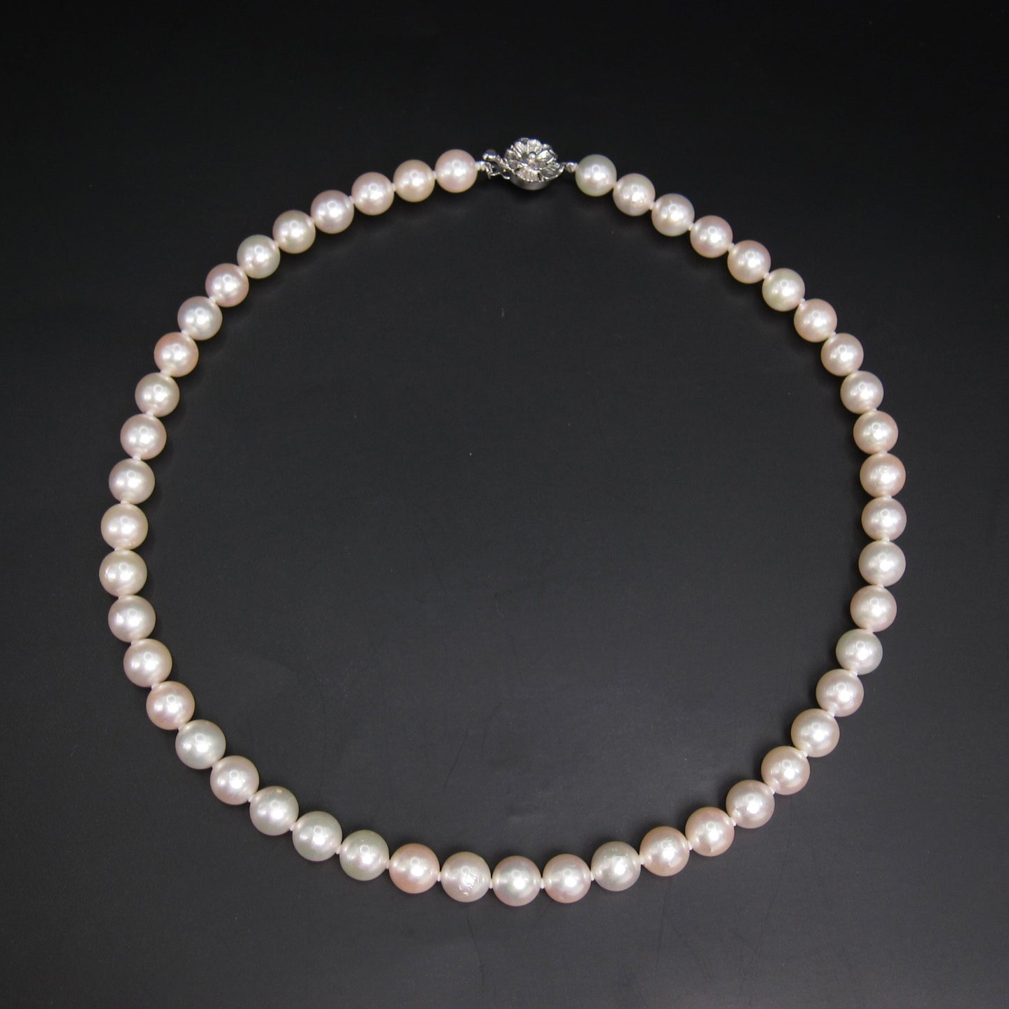 No Brand Vintage Akoya Pearl with Sv Flower Buckle Necklace