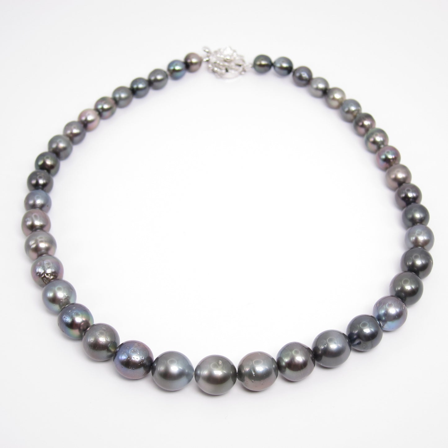 No Brand Vintage Black South Sea Pearl with Silver Flower Buckle Necklace