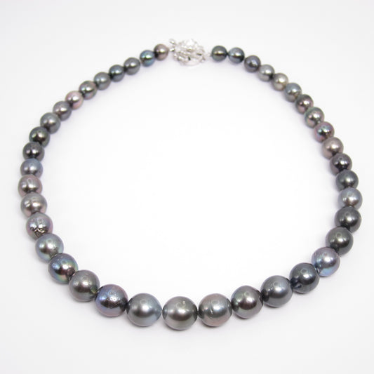 No Brand Vintage Black South Sea Pearl with Silver Flower Buckle Necklace