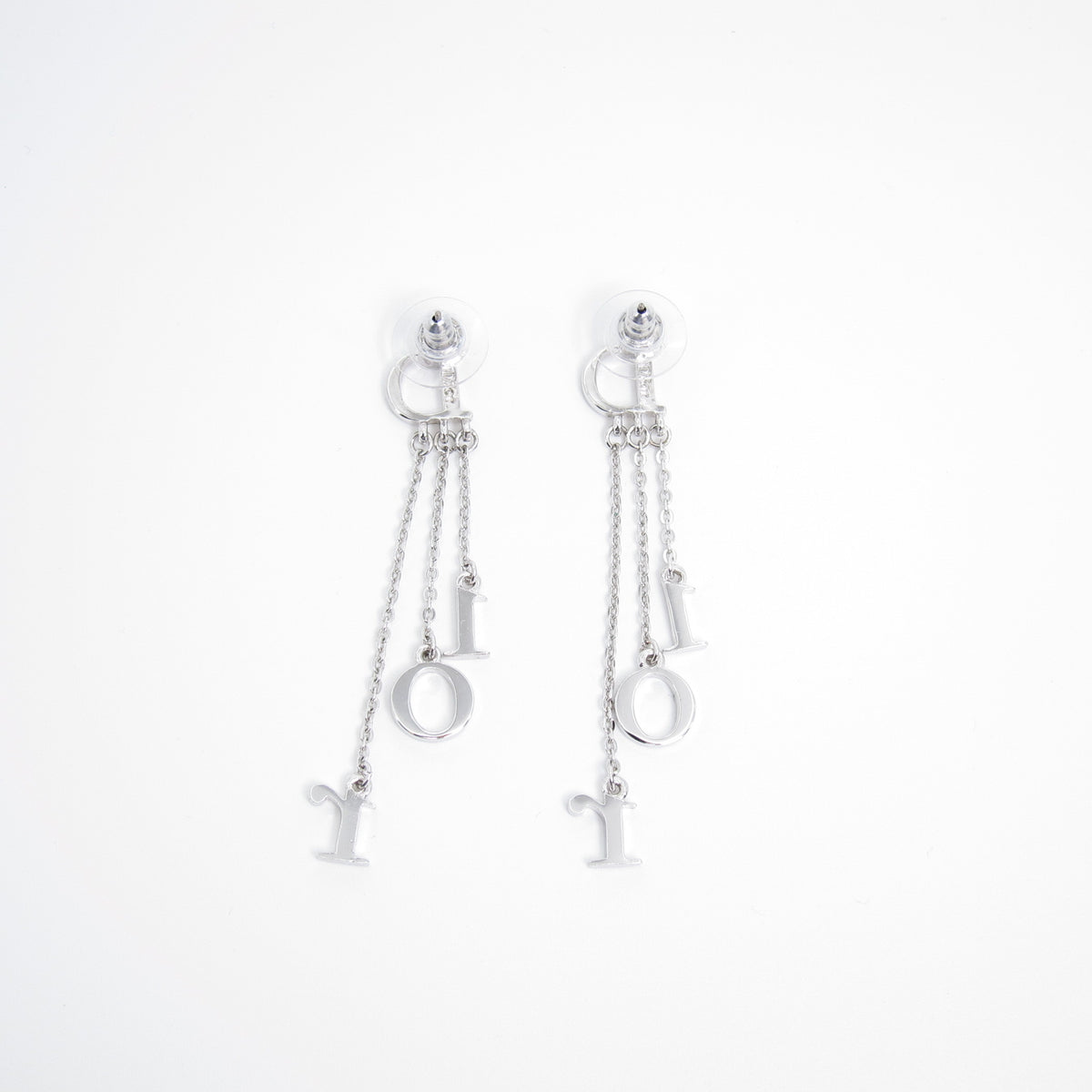 Christian Dior Vintage CD Logo Silver-Tone Chain-Drop Earrings