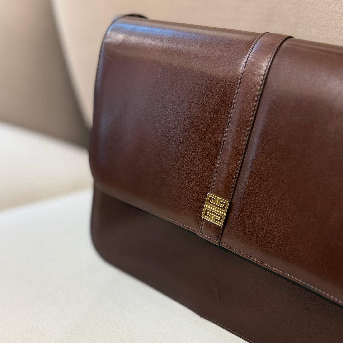 Givenchy 4G Golden Logo Brown Leather Shoulder Bag