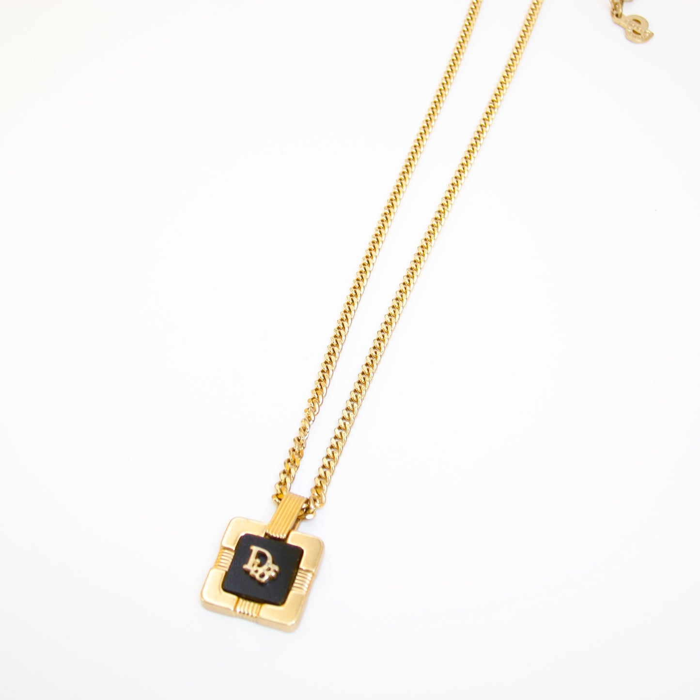 Christian Dior Vintage Dior Logo on Square Black and Golden Necklace
