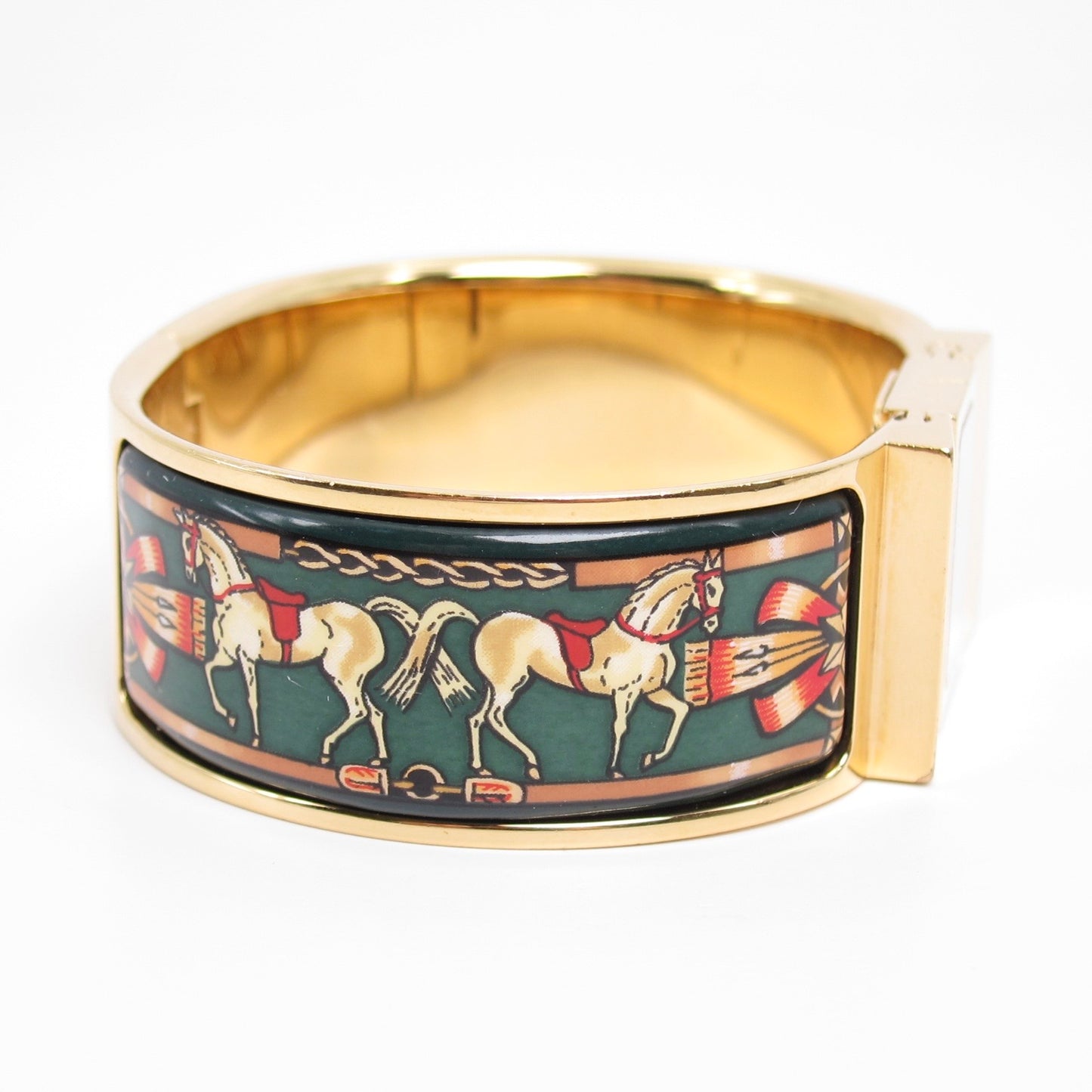 Hermes Vintage Loquet Golden Face Green Cloisonne Enamel Bangle Watch