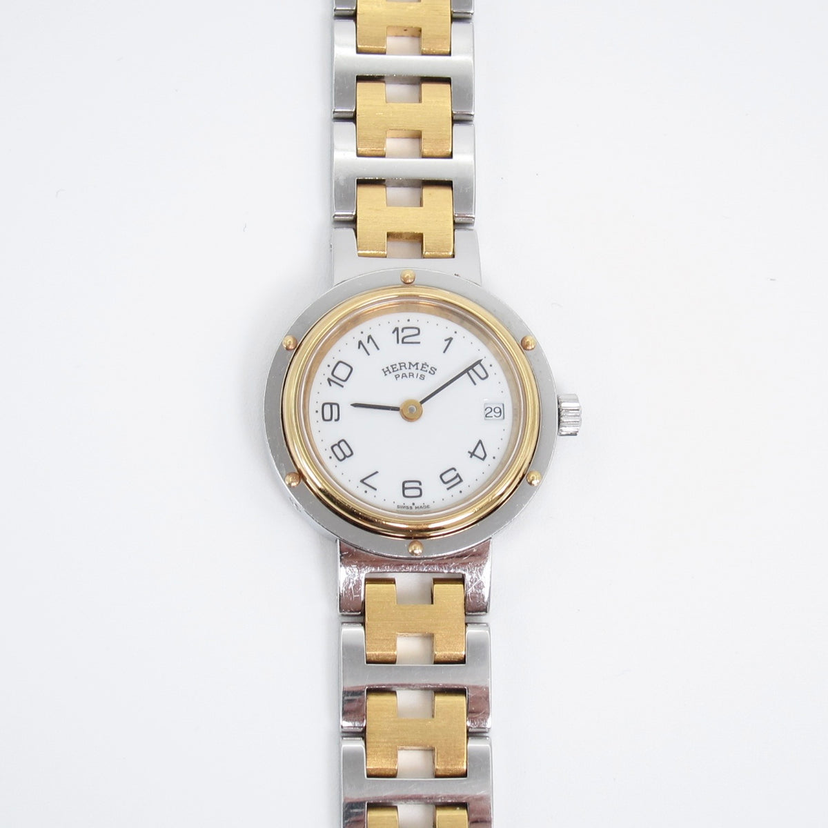 Hermès Vintage Clipper Two-Tone Watch with Box and Guarantee