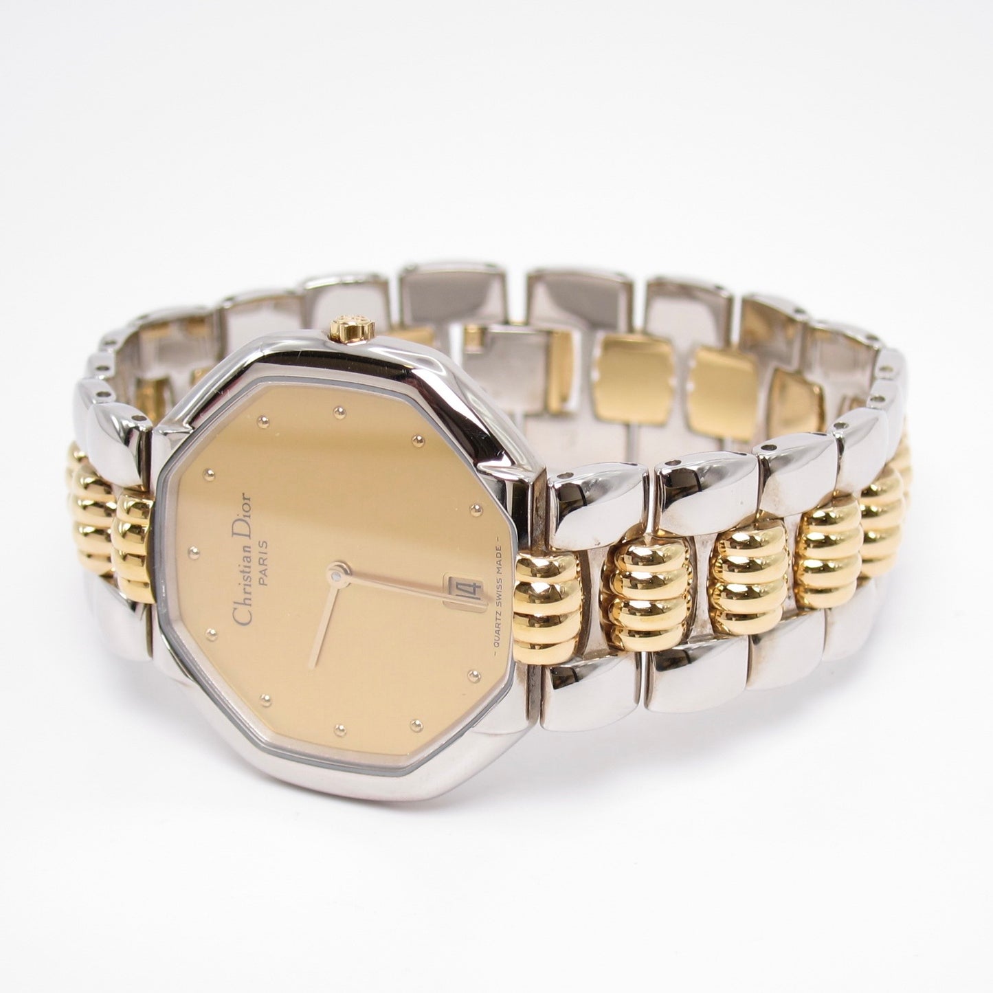Christian Dior Vintage Octagon Yellow Face with Date Two Tone Watch