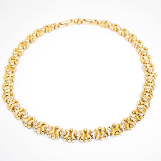 Nina Ricci Vintage Stylish Rhinestone and Golden Necklace