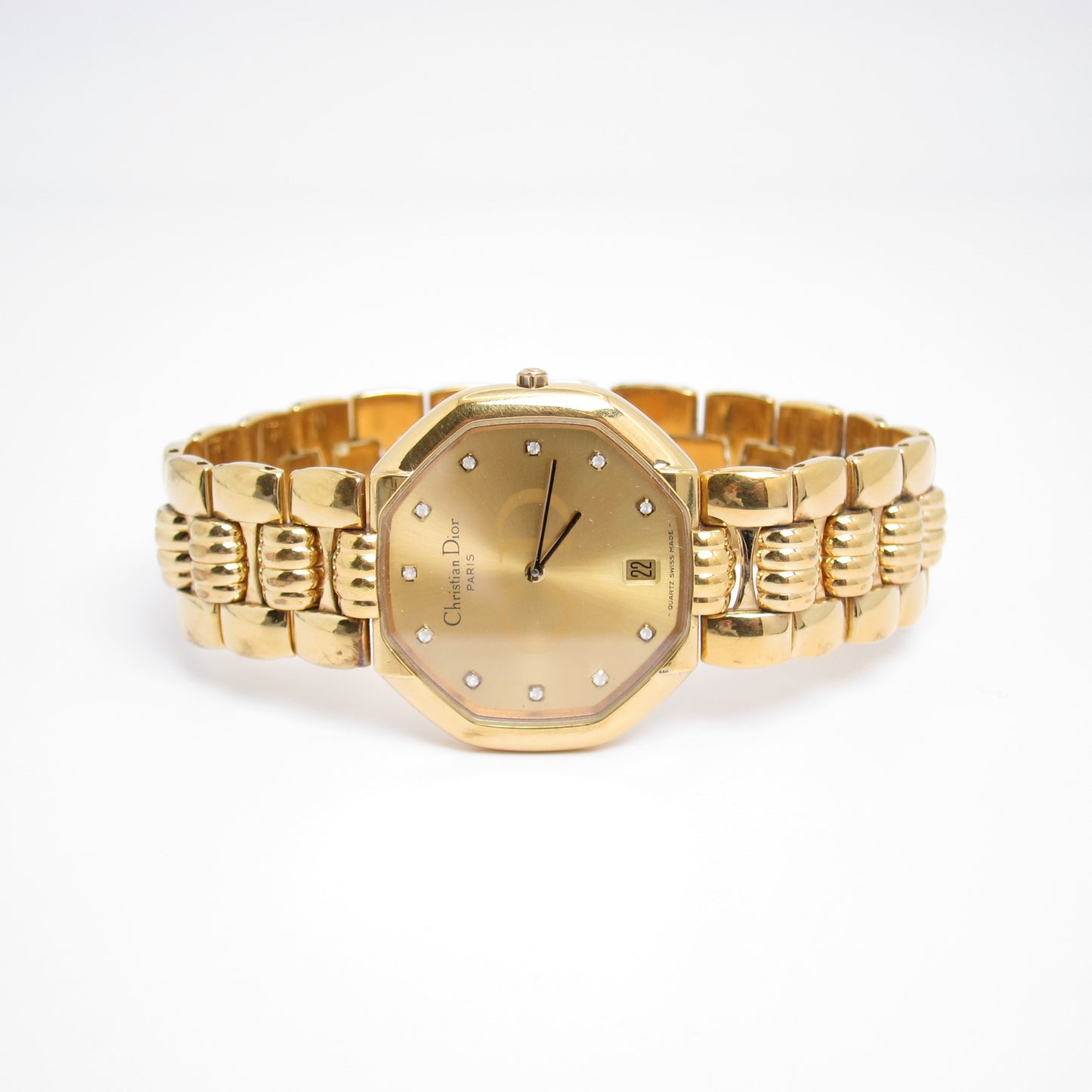 Christian Dior Vintage Octagon Golden and Diamond Dial Quartz Watch
