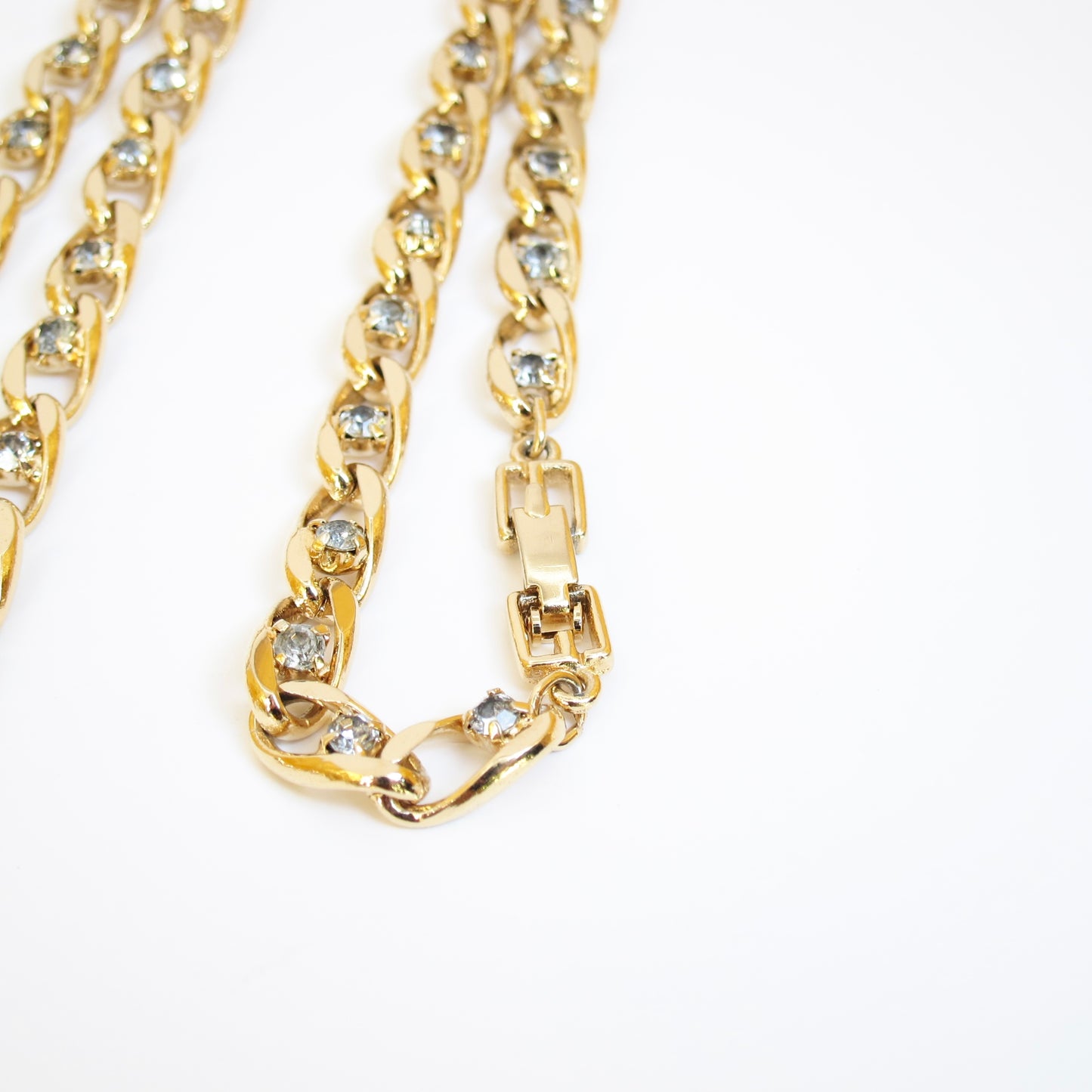 Givenchy Vintage Stylish Rhinestone with Chain Golden Long Necklace