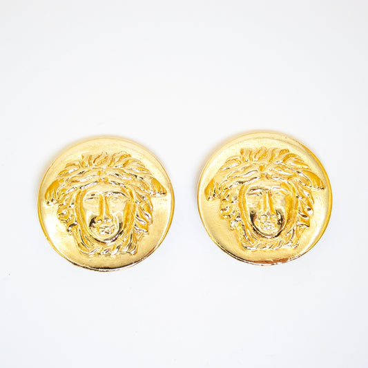 Gianni Versace Vintage Medusa Logo Golden Clip-on Earrings
