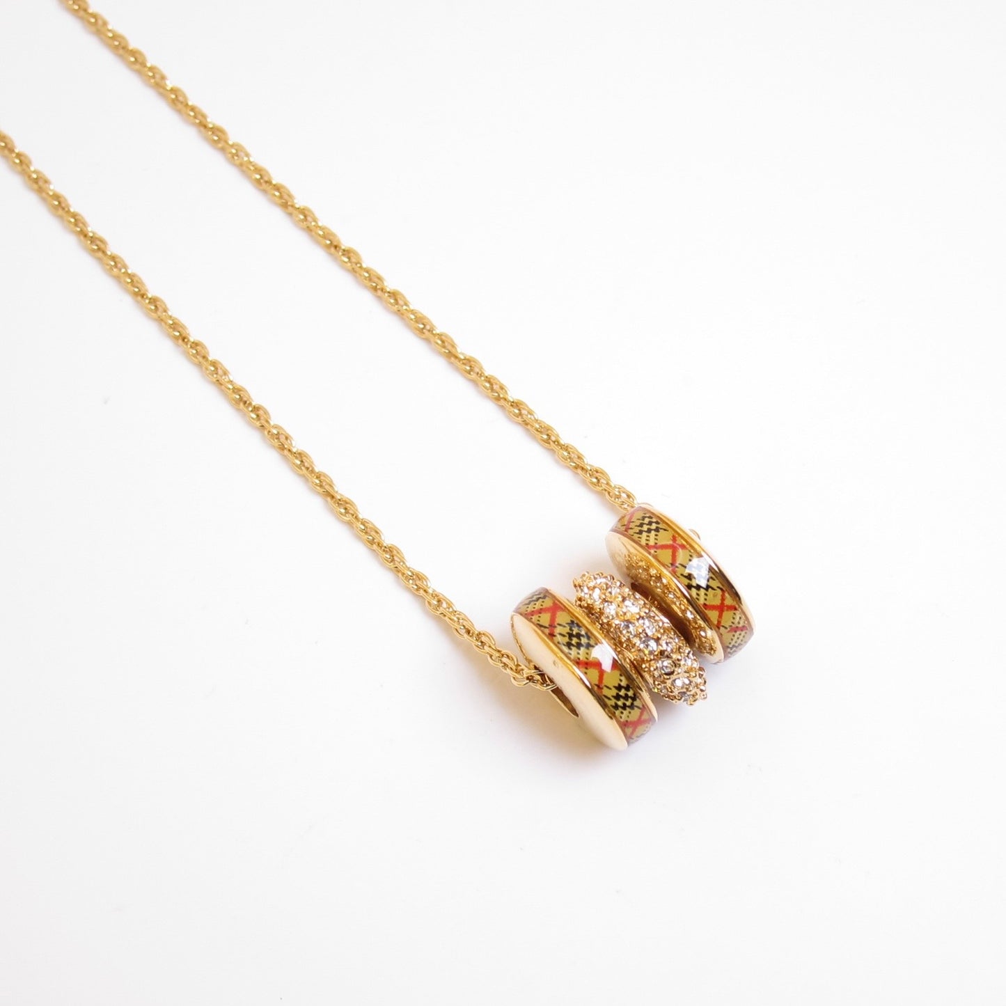 Burberry Vintage Check and Rhinestone Circle Golden Necklace