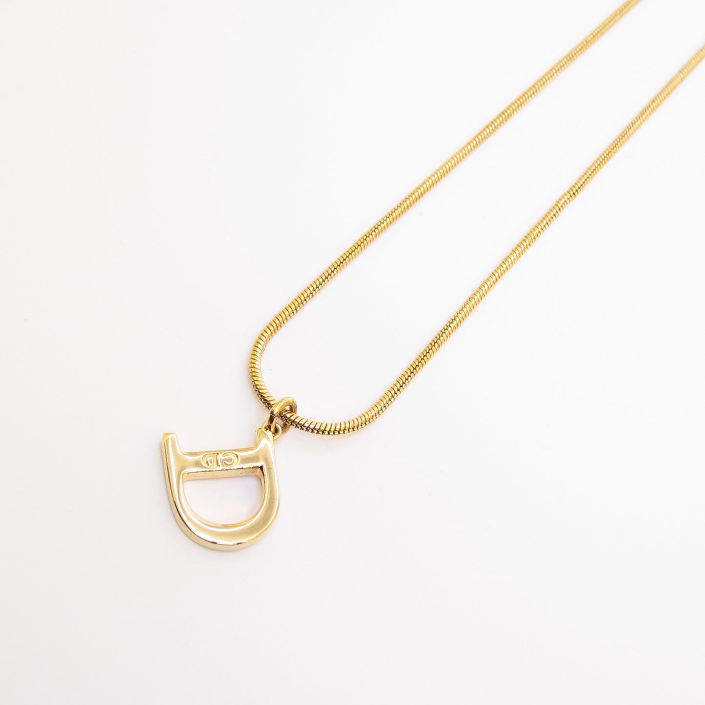 Christian Dior Vintage D Logo Pendant Golden Necklace