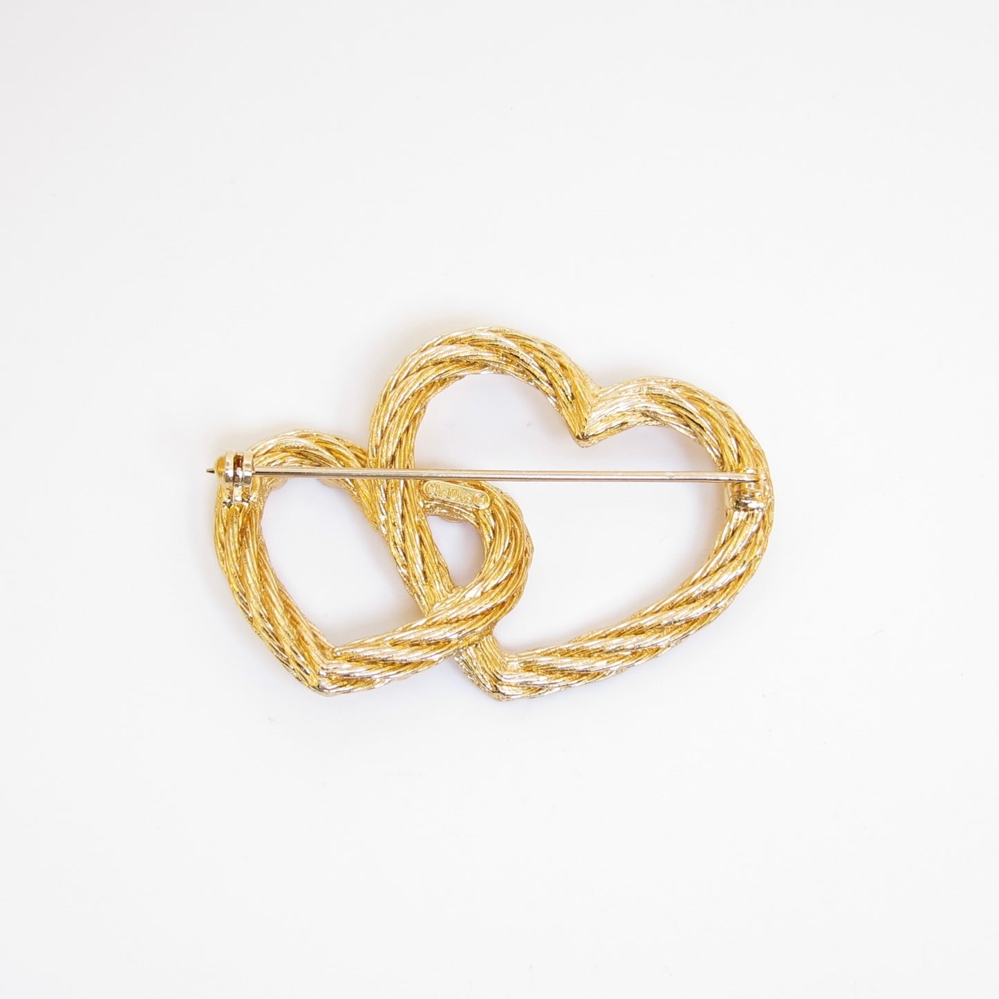Christian Dior Vintage Double Heart with Rhinestone Golden Brooch