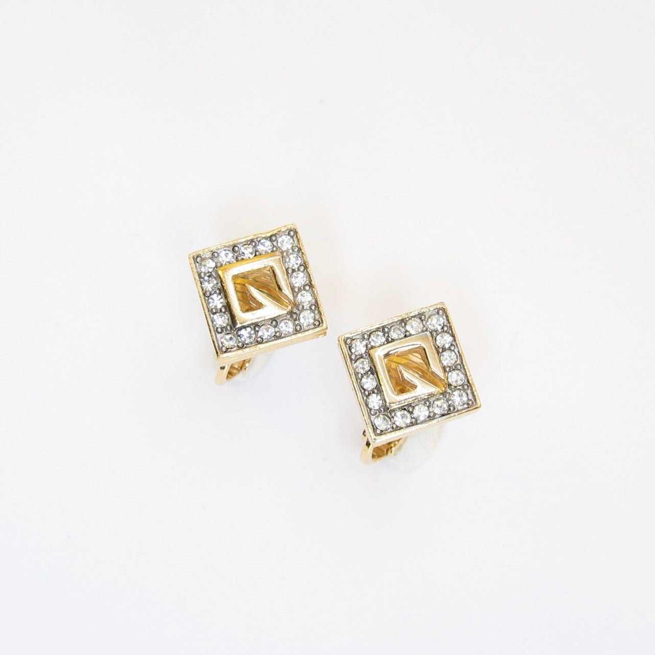 Givenchy Vintage G Logo and Rhinestone Golden Clip-on Earrings