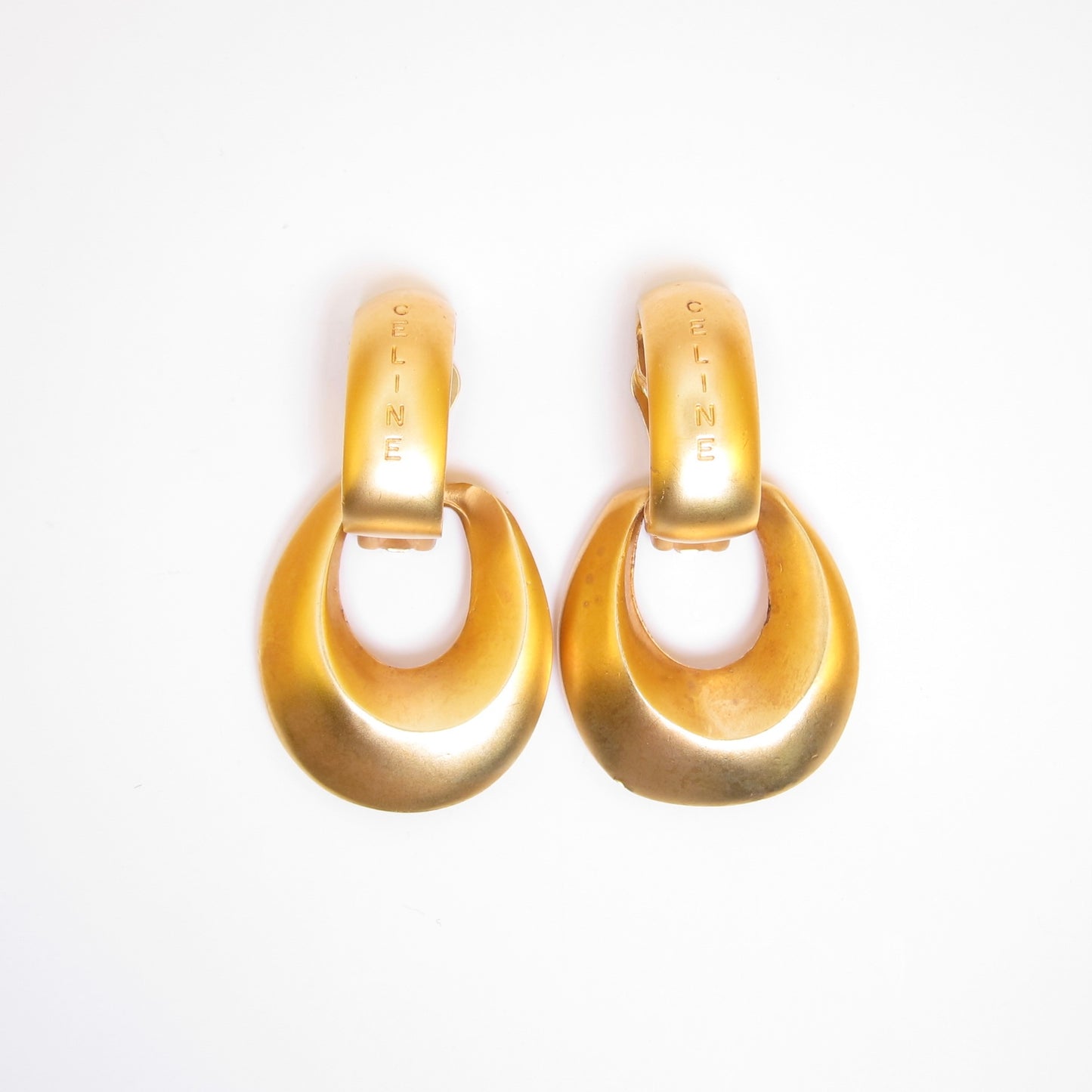 Celine Vintage Celine Logo 2-way Usage Golden Clip-on Earrings