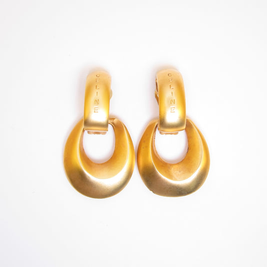 Celine Vintage Celine Logo 2-way Usage Golden Clip-on Earrings