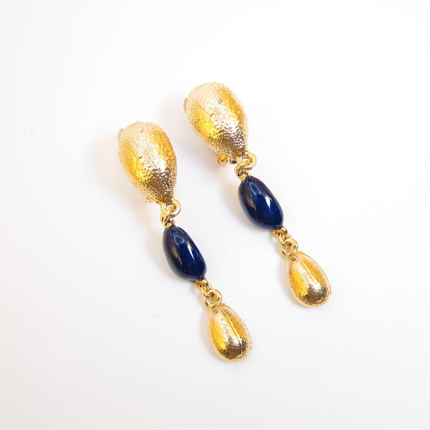 Yves Saint Laurent Vintage Blue and Golden Dangling Clip-on Earrings