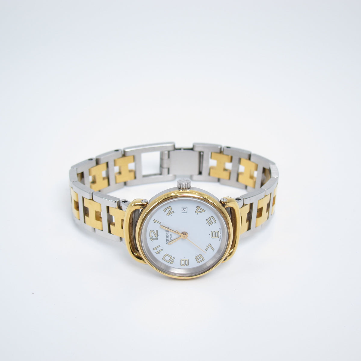 Hermes Vintage Pullman White Face with Date and H Bracelet Two Tone Watch