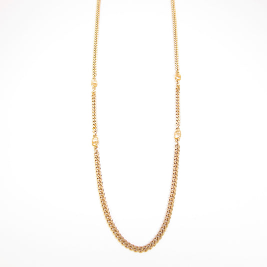 Christian Dior Vintage CD Logo Golden Long Necklace
