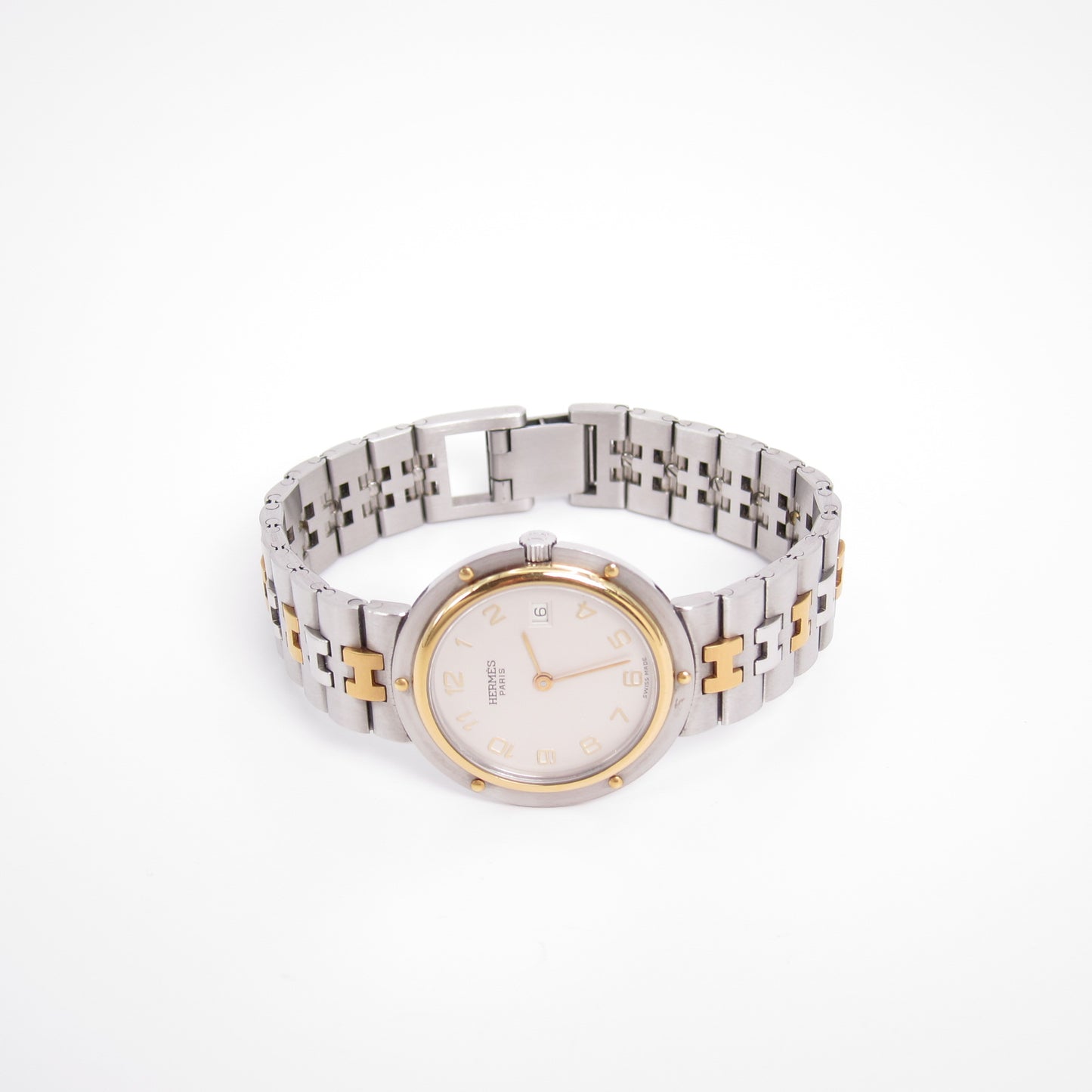 Hermes Vintage Olympia White Face with Date and H Bracelet Two Tone Watch