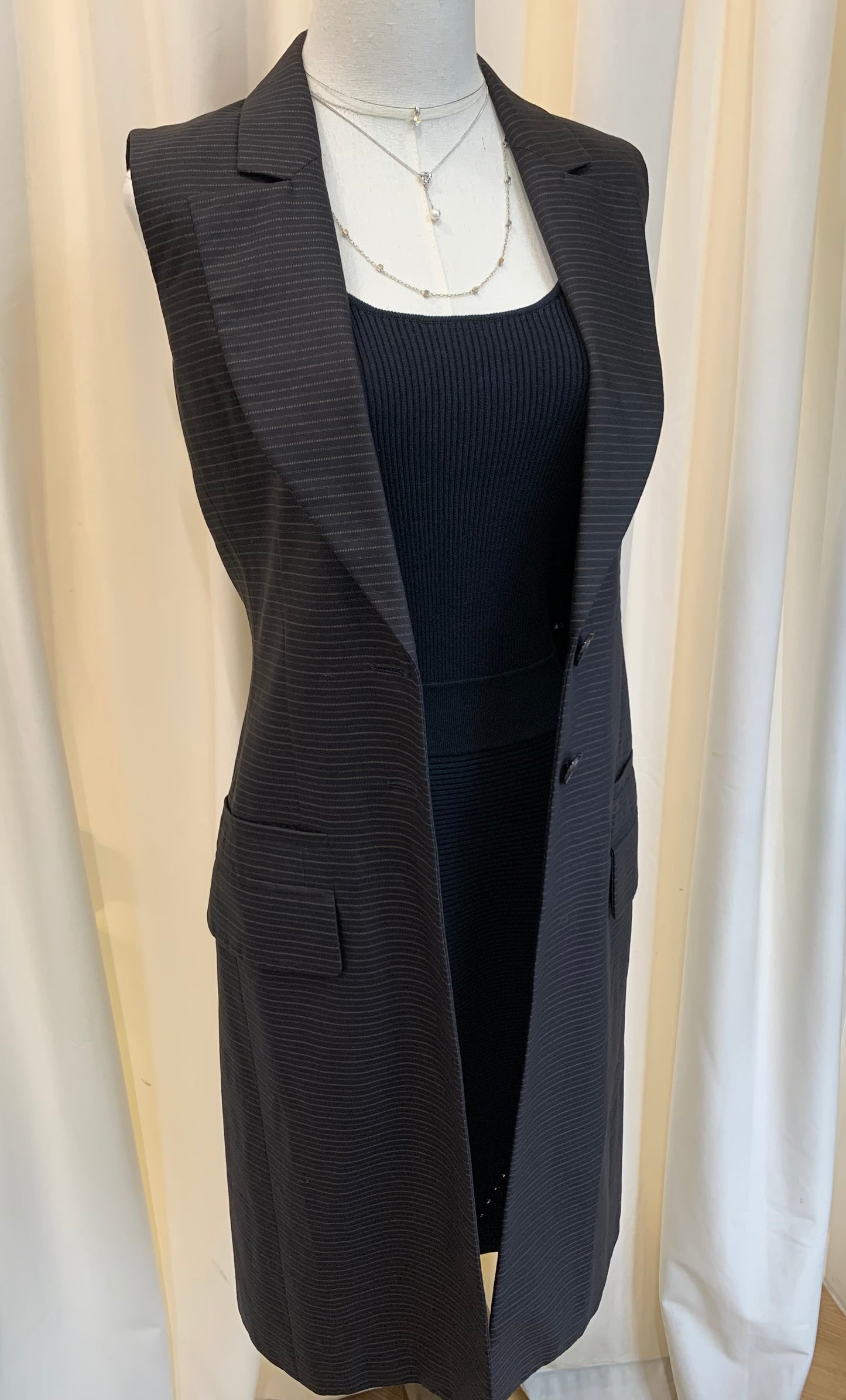 Christian Dior Paris Pinstripe Longline Sleeveless Tailored Vest
