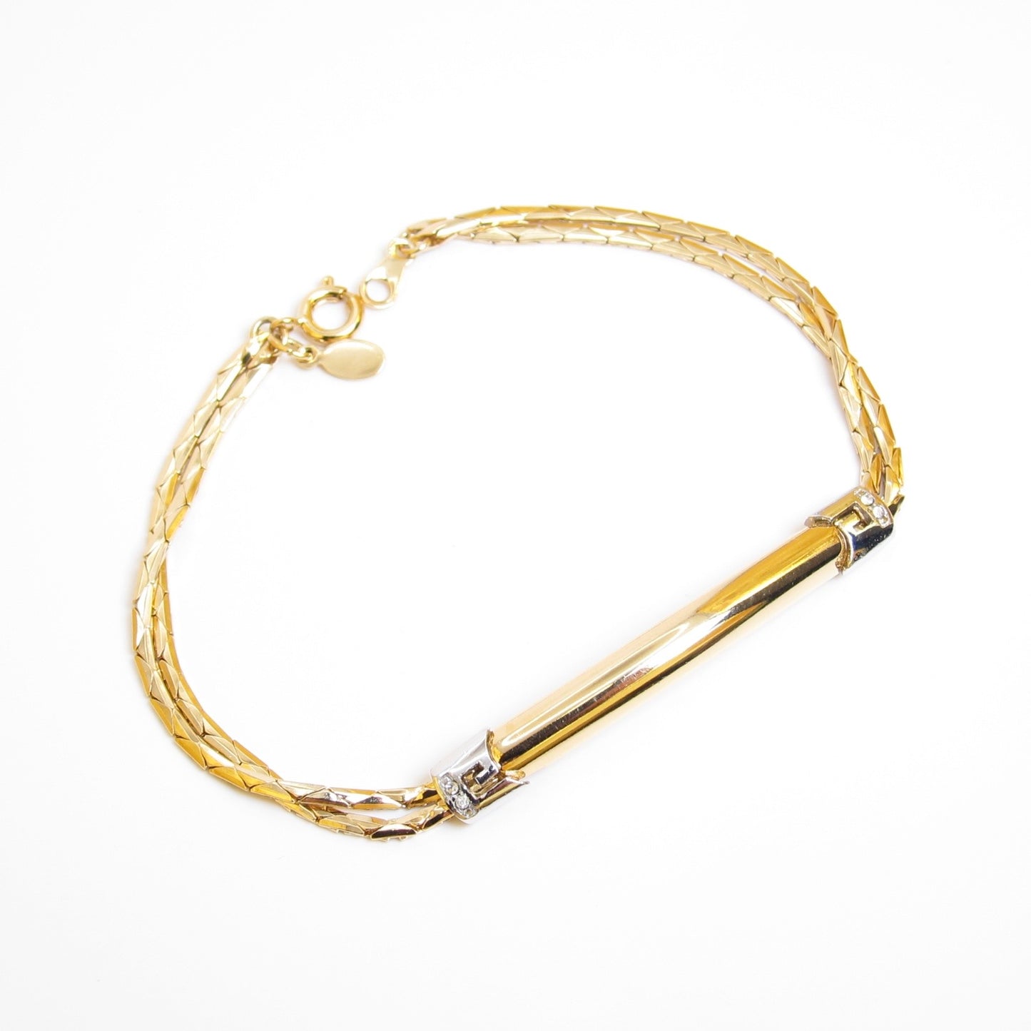 Givenchy Vintage G Logo with Rhinestone Two Tone Bracelet