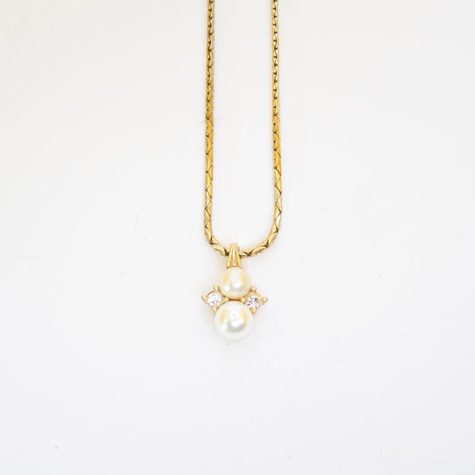 Christian Dior Vintage Pearl and Rhinestone Golden Necklace