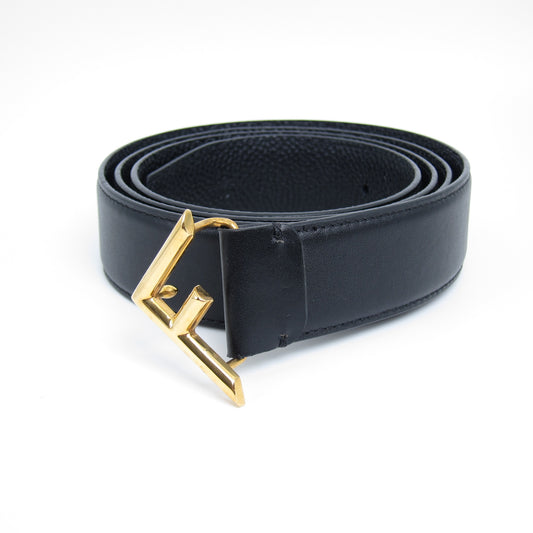 Fendi Vintage F Logo Golden Buckle Black Leather Belt