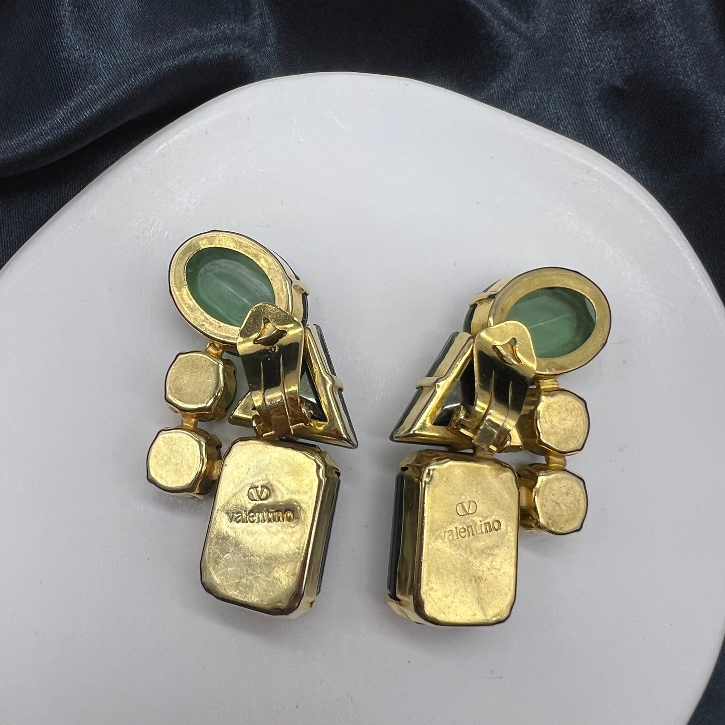 Valentino Vintage Green Stone Clip-On Earrings