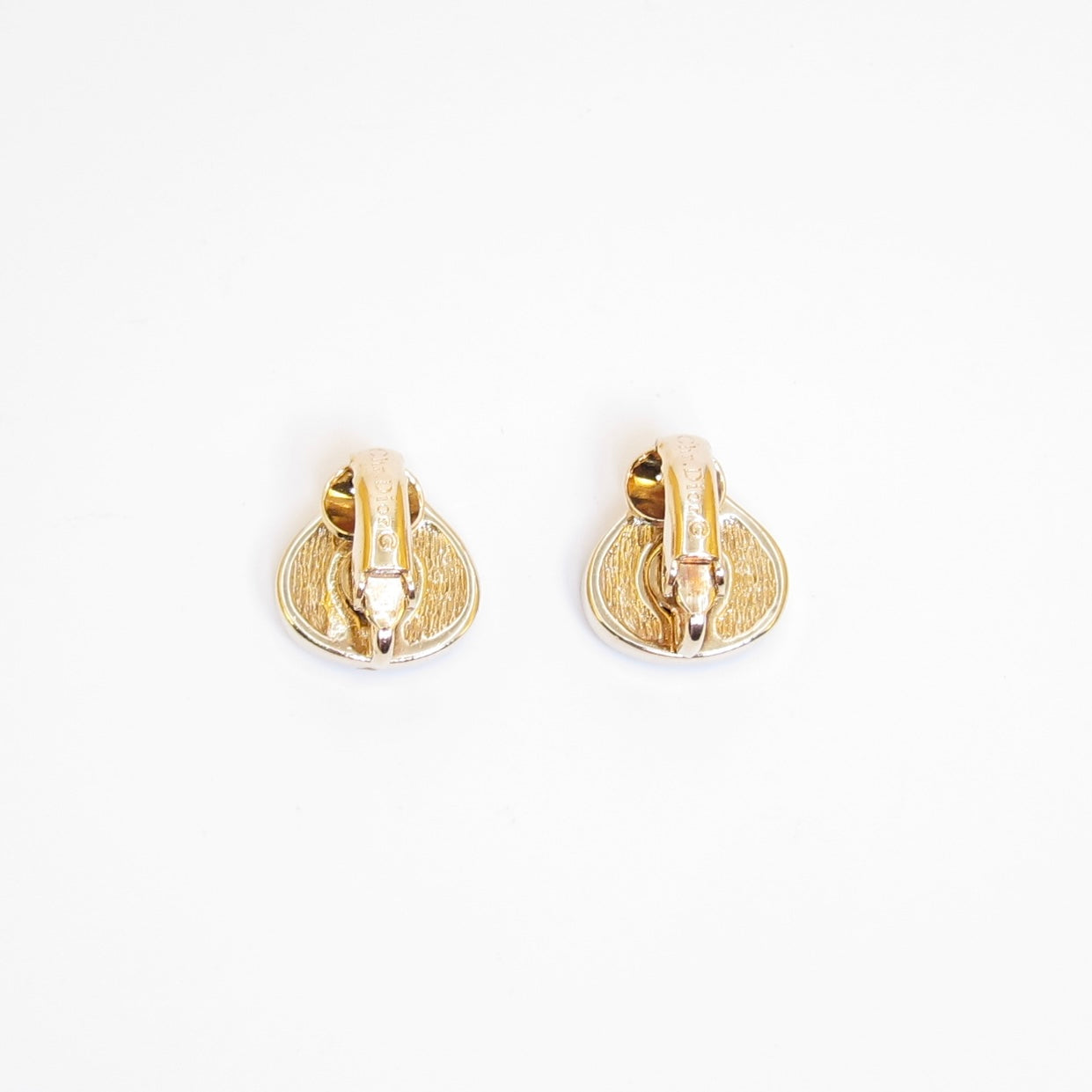 Christian Dior Vintage Dior Logo Black and Rhinestone Teardrop Golden Clip-on Earrings