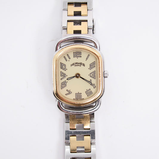 Hermes Vintage Rallye Ivory Face with H Bracelet Two Tone Watch