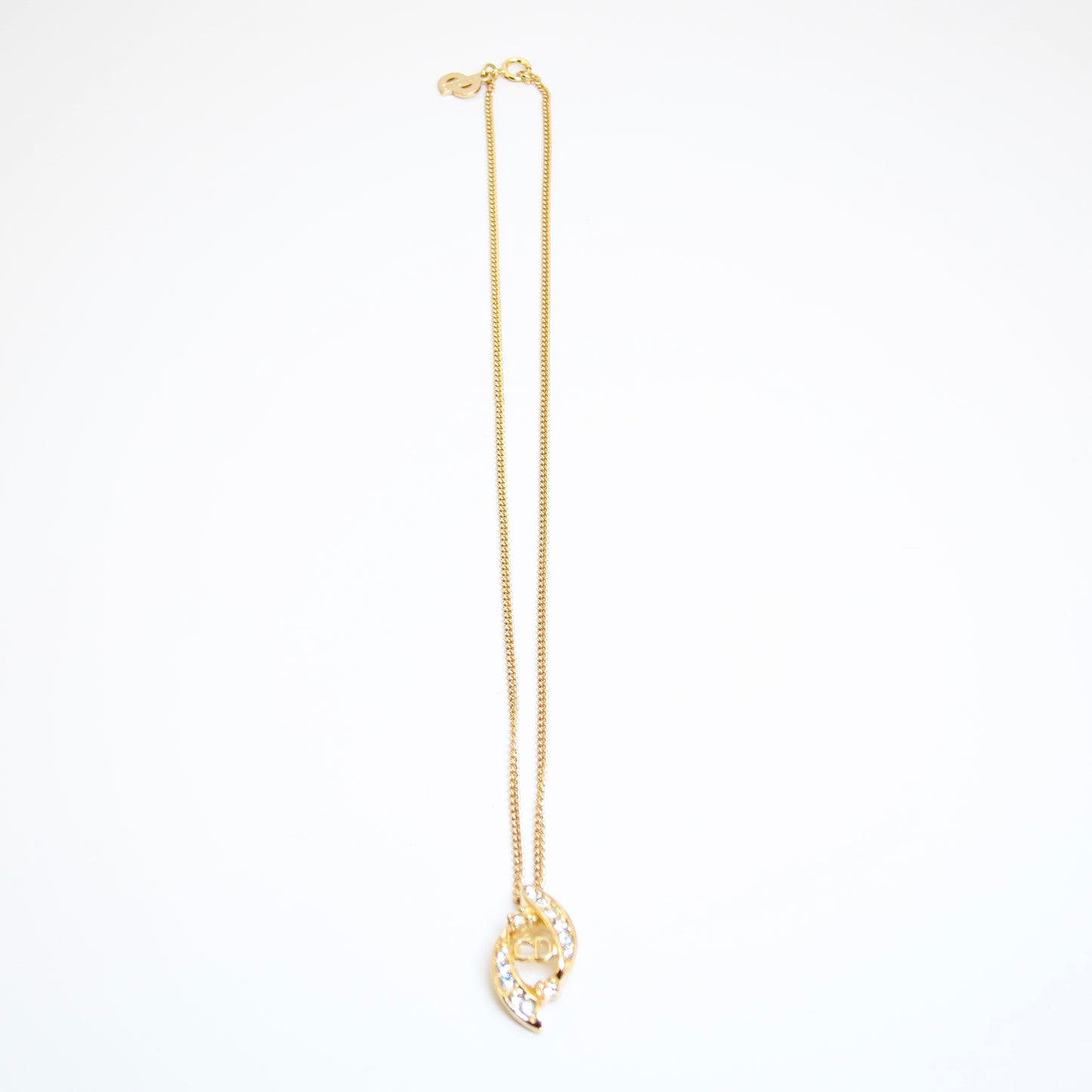 Christian Dior Vintage CD Logo and Rhinestone Golden Necklace