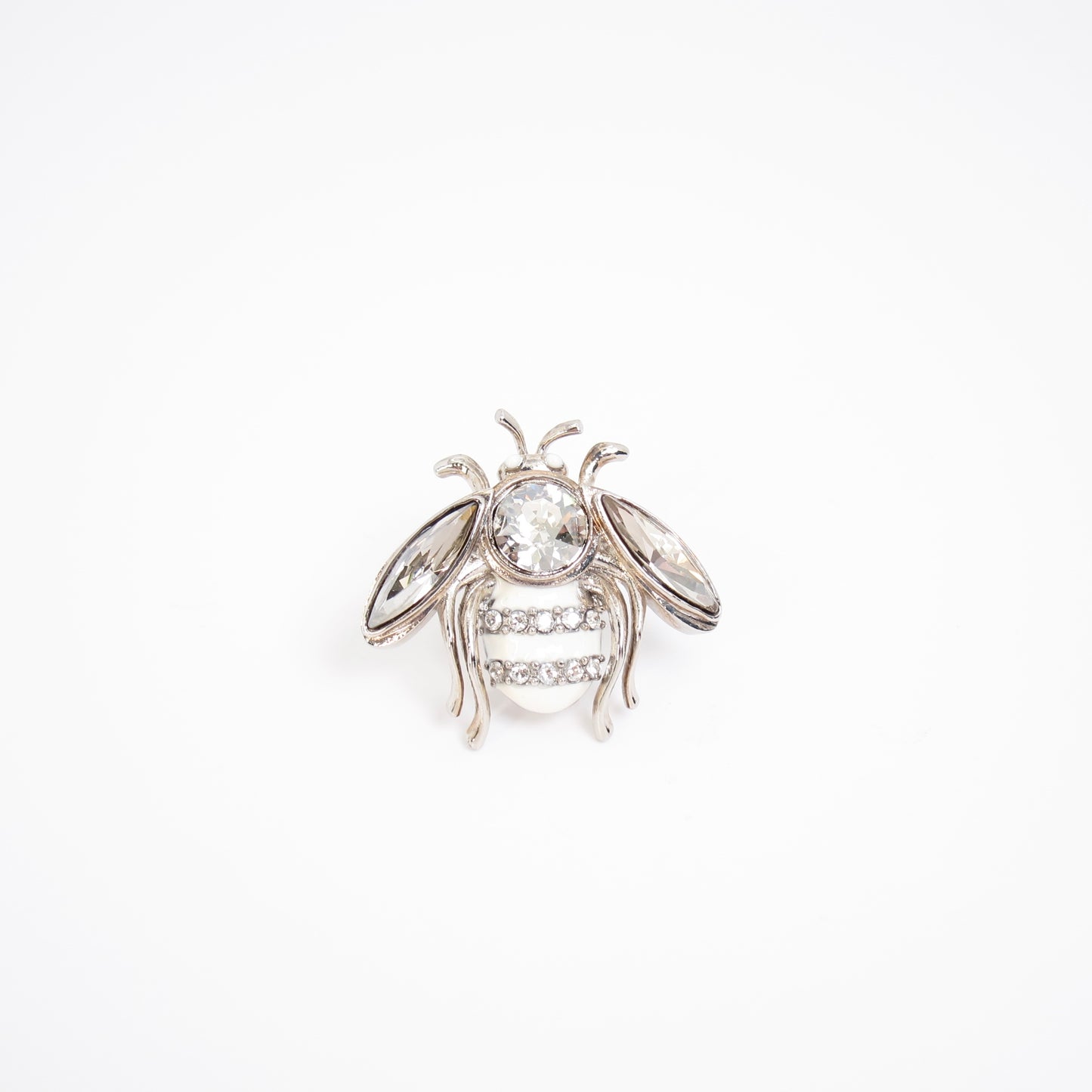Christian Dior Vintage Bee Motif with Rhinestone White and Silver Brooch